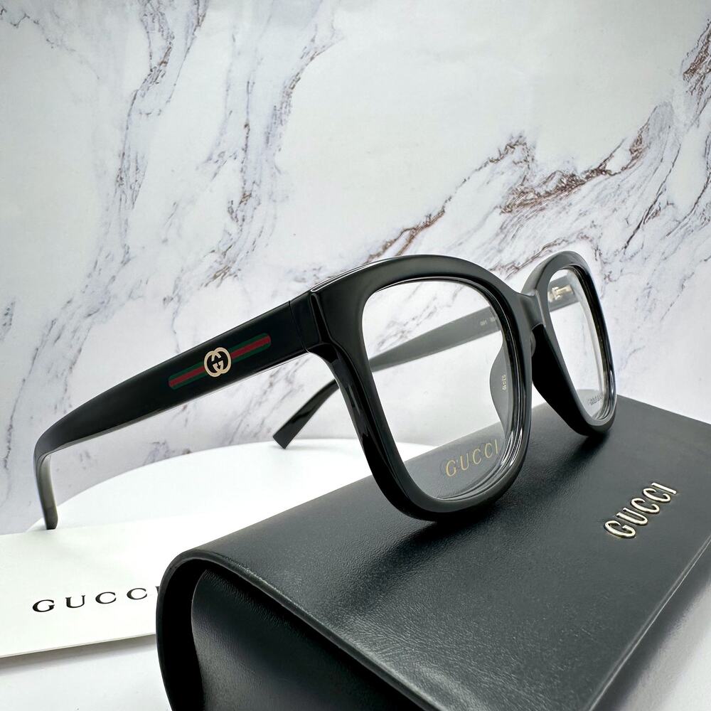 New GUCCI Eyeglasses 53-19-140 Black Square GG Logo Red Green Web Women Rx-able - Picture 4 of 16